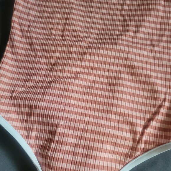 Rip Curl Swimsuit Womens M Brown Stripe Scoop Neck Open Back Beach Travel - Picture 2 of 11